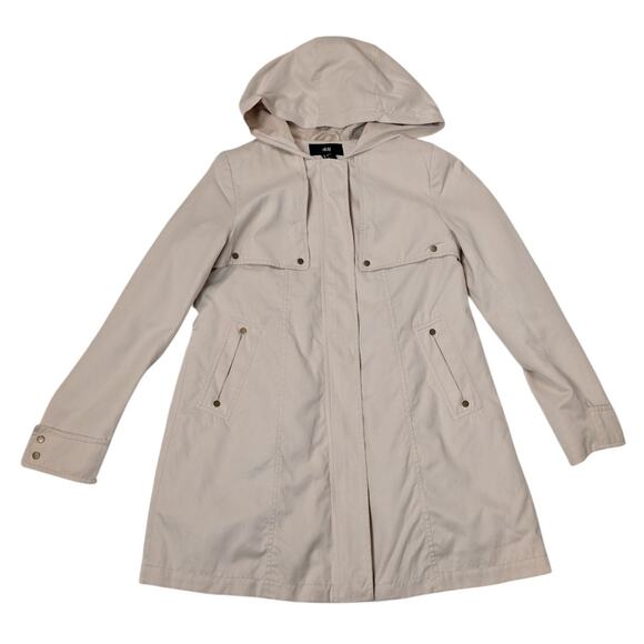 H&M Hooded Rain Coat Utility Jacket Beige Taupe Size 4 - Picture 6 of 16